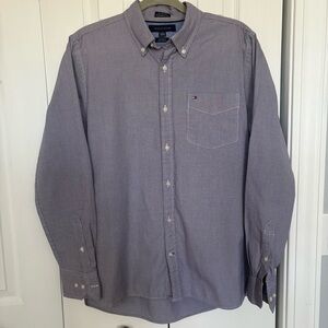 Tommy Hilfiger Men's Purple & White Houndstooth Print Button Down Shirt Medium